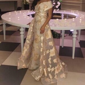 Tarik Ediz Gold and Cream Maxi Dress